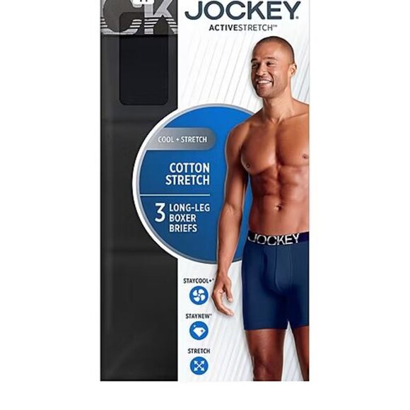 Men's 3-Pack Jockey Cotton Stretch Long-Leg 7" Inseam Boxer Briefs Black Size L - Picture 3 of 5